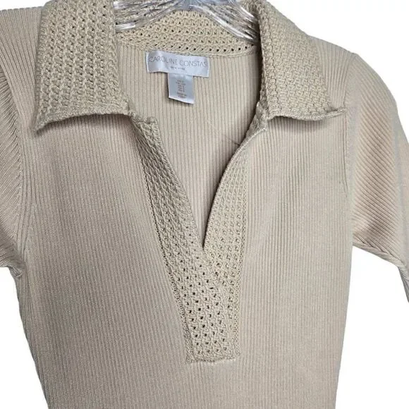 NEW Caroline Constas Ribbed Knit Crochet Collar Midi Dress Size Small - Picture 4 of 11